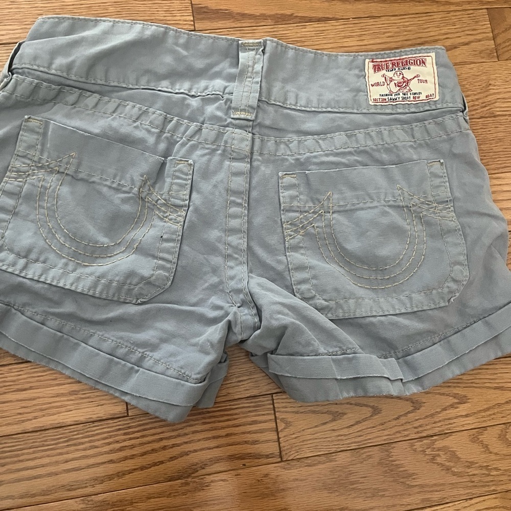 [W29]True Religion Gray/Blue Linen Cotton Sammy Shorts Wide Fold Hem - Picture 7 of 8